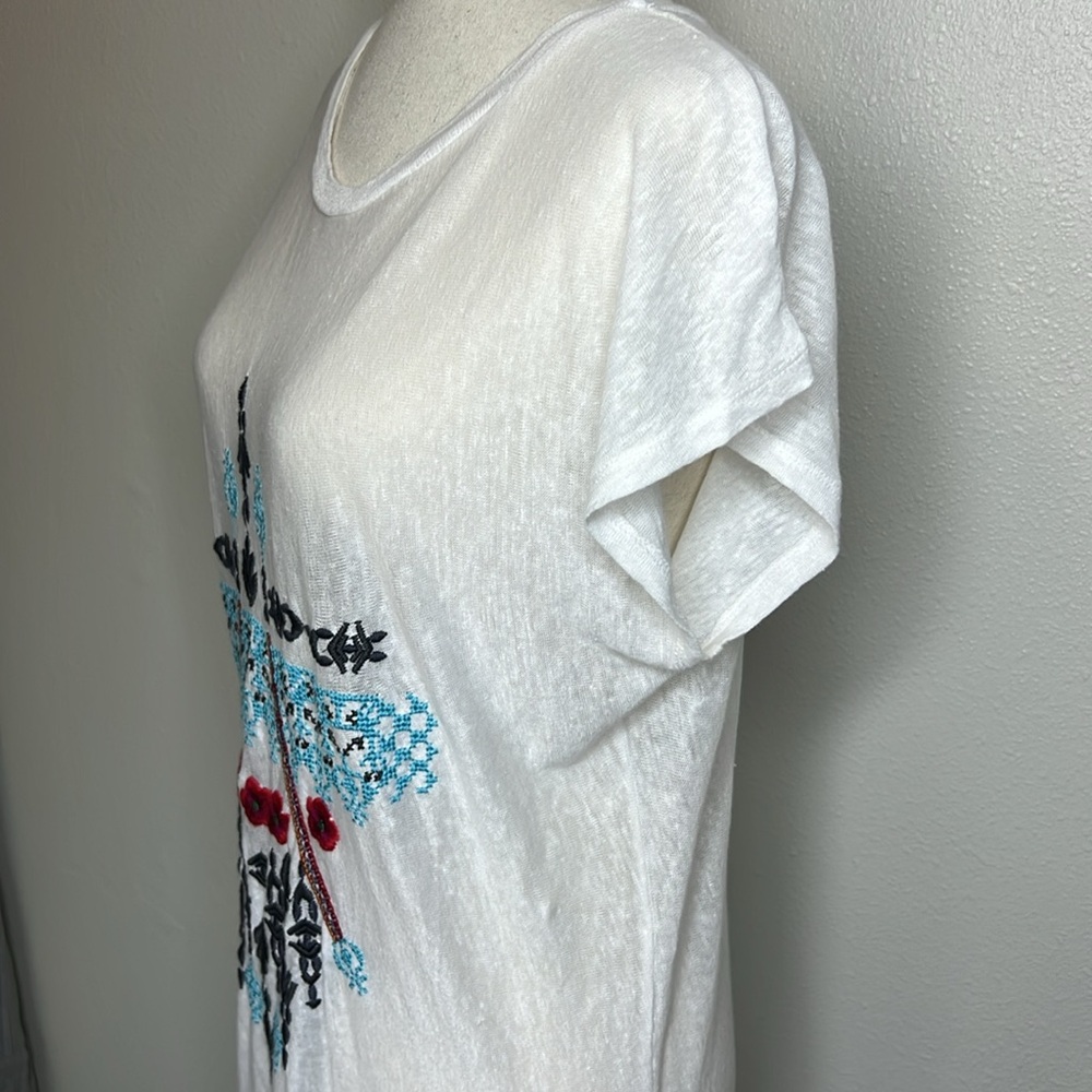 JOHNNY WAS Linen Midi Shirt Dress Cover Up Sheer Embroidery Loose Beach S READ - Picture 4 of 16